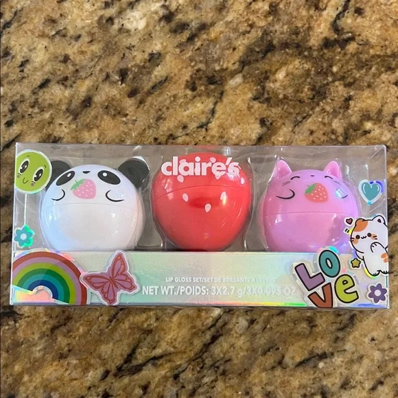 Claire's Animal Lip Gloss Trio - White, Red, Pink NEW IN BOX - Picture 4 of 4
